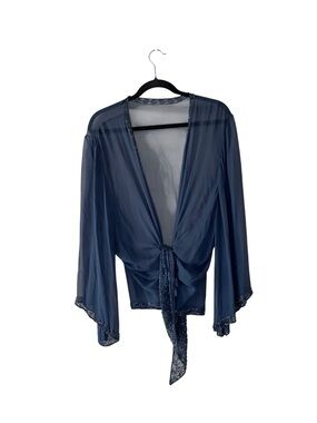 Vintage 90s Y2K Silk Beaded Sheer Kimono Shrug Evening Boho Whimsygoth 2X/3X